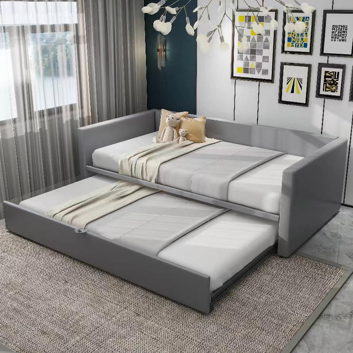 POLSTERBETT 90/180x200 cm Samt grau - Grau, Textil (180/200cm) - LEBENLANG