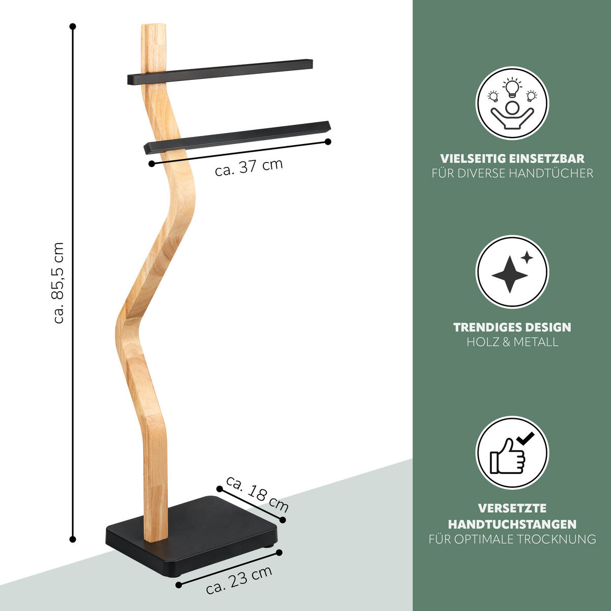 STAND-HANDTUCHHALTER, schwarz - Schwarz, Holz (37/85.5/18cm) - eluno