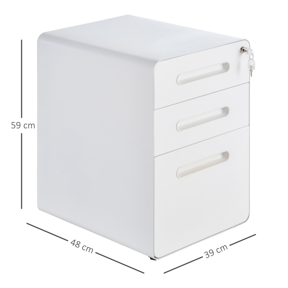 ROLLCONTAINER Aktenschrank mit 3 Schubladen Bürocontainer Stahl Weiß - Weiß, Metall (48/59/39cm) - Vinsetto