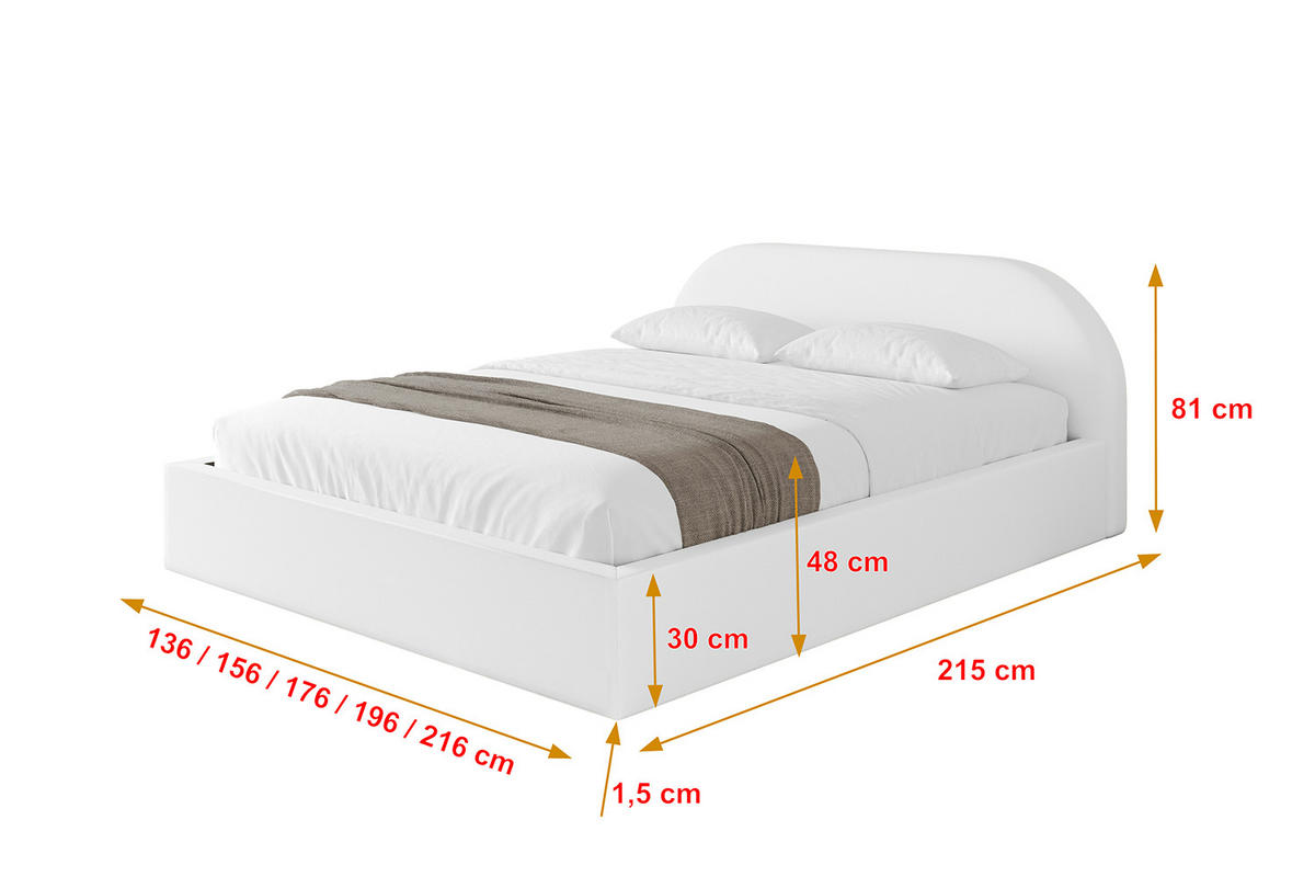 POLSTERBETT mit Bettkasten und Lattenrost, Bett mit Matratze H3/H4 - TIVON-V1 180x200 Weiß Kunstleder - Weiß Hochglanz, Holzwerkstoff/Textil (180/200cm) - ALTDECOR