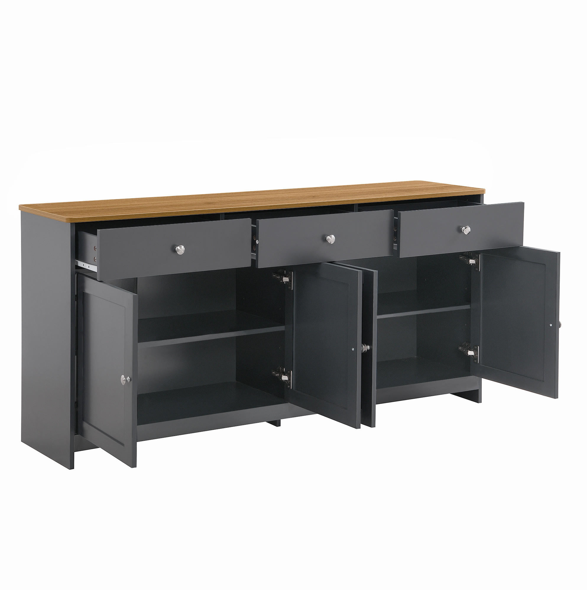 KOMODA 160 cm, MDF, černá a šedá s dekorem dřeva, rustikální - černá, kompozitní dřevo (160/75/37cm) - BEAOK