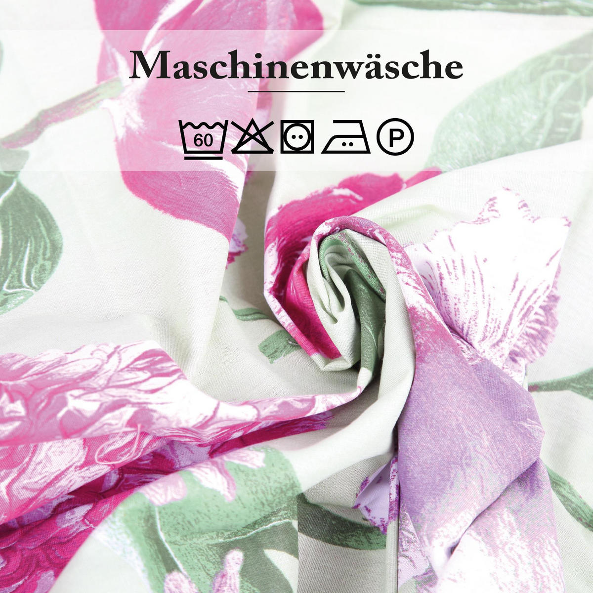 BETTWÄSCHE Baumwolle 2-teilig 135x200/80x80cm Flower Green - Hellgrün, Naturmaterialien (135/200cm) - Bestlivings