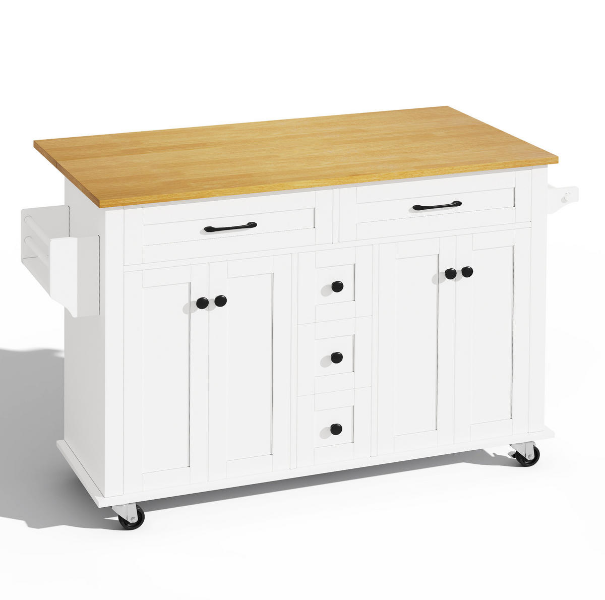 KÜCHENWAGEN mit ausklappbarer Arbeitsplatte 140 x 40/65 x 89 cm MDF Weiß/Natur - Weiß, Holz (65/89/140cm) - Beauniv