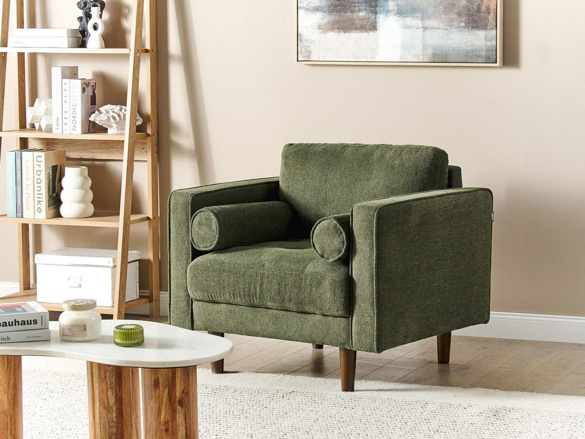 SESSEL dunkelgrün Nurmo - Dunkelbraun/Grün, Textil (86/78/74cm) - Beliani