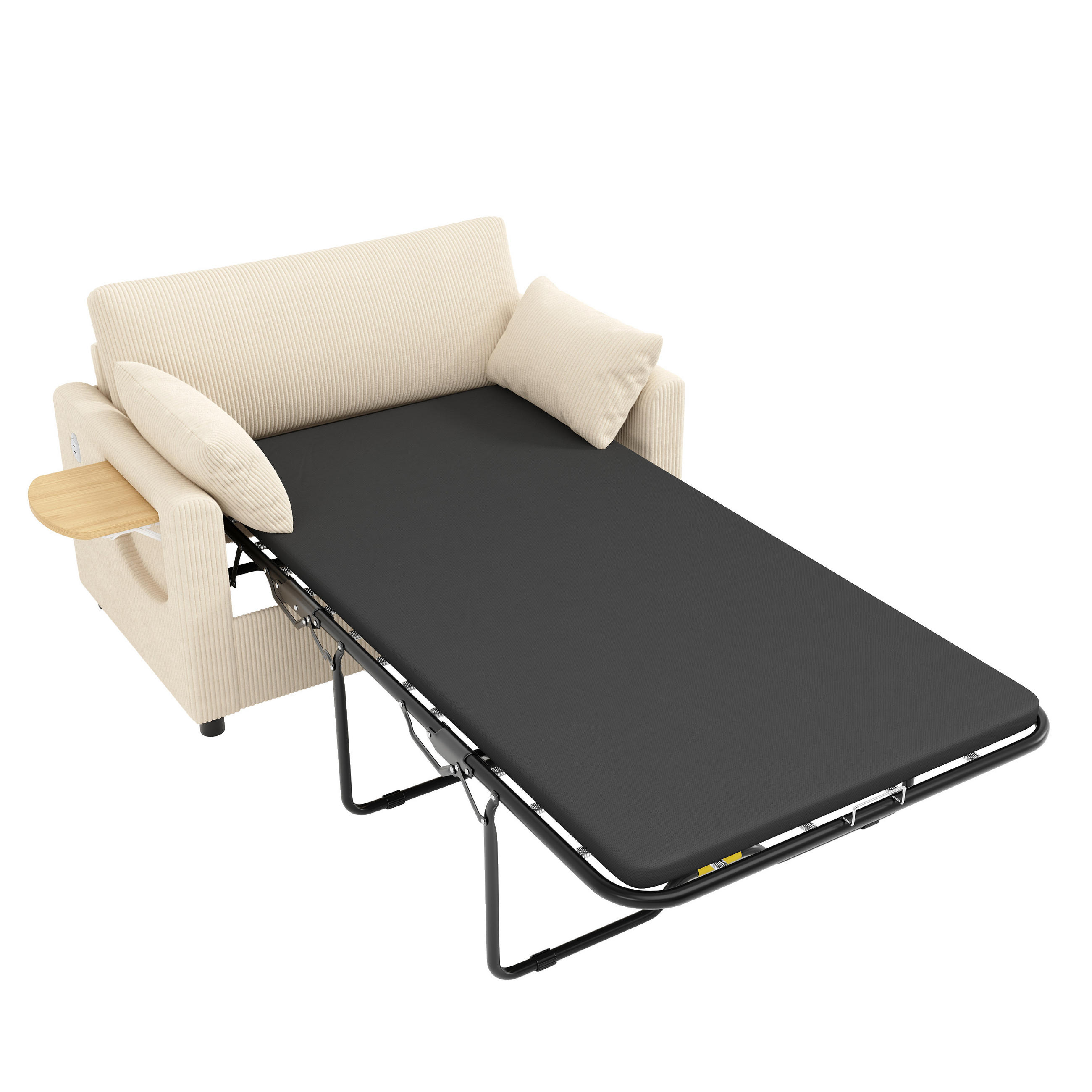 SCHLAFSOFA 2-Sitzer ausziehbar mit USB und Seitentisch, Beige - Beige, Textil (134/84/82cm)