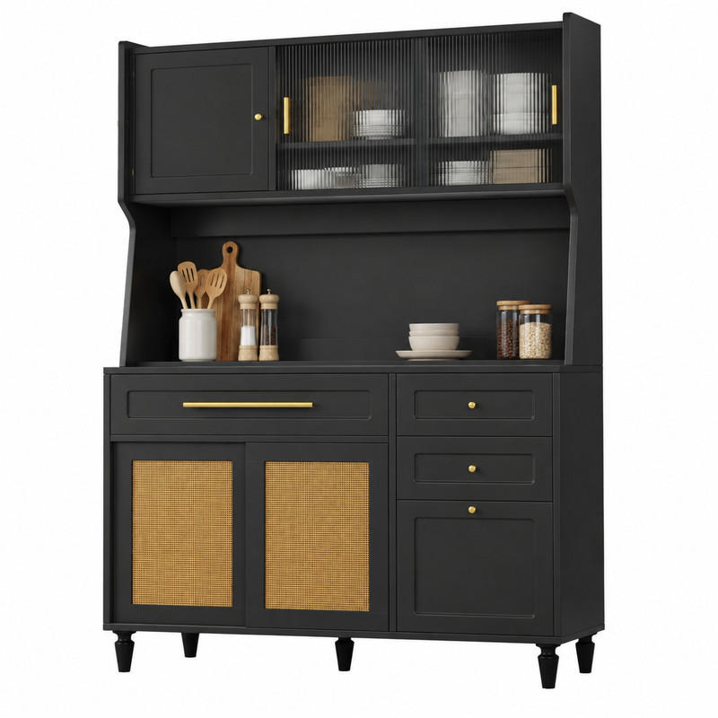 HOCHSCHRANK mit LED 120 x 45 x 195,5 cm Schwarz 3 Schubladen - Schwarz, Holzwerkstoff (45/195.5/120cm) - Meubliv