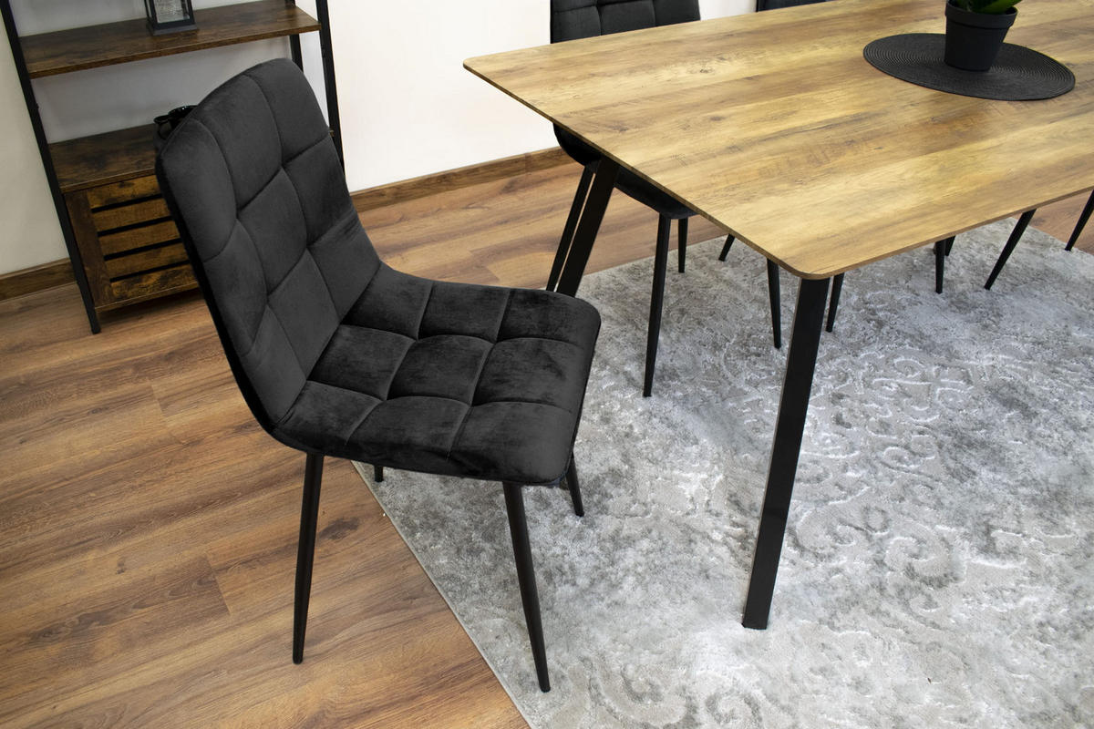 STUHL CETARA 1 Stück, Schwarz, mit Samtstoff gepolstert - Schwarz, Textil/Metall (45/87/51cm) - Komodee