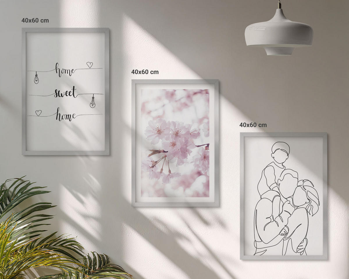 WANDBILDER 3er Set - 40x60 cm Silberner Rahmen - Blumenfamilie minimalistisch - Silberfarben, Kunststoff (40/60cm) - ArtPrintCave