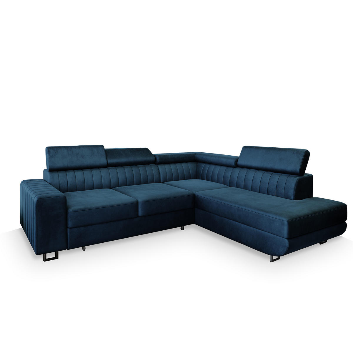 ECKSOFA NOLA R-S Blau Velours-Stoff mit Schlaffunktion - Blau, Holz (253/190cm) - MASSENO
