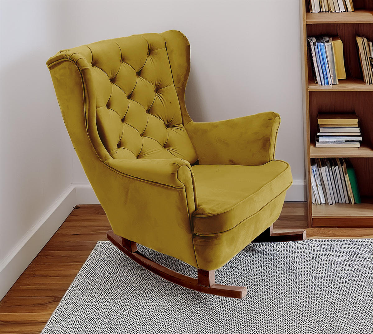 SCHAUKELSESSEL mit gepolstertem Sitz und Armlehnen, 102x81x95 cm, Olive_29819 - Braun/Eiche Artisan, Holz/Textil (81/102/95cm) - DomoHome