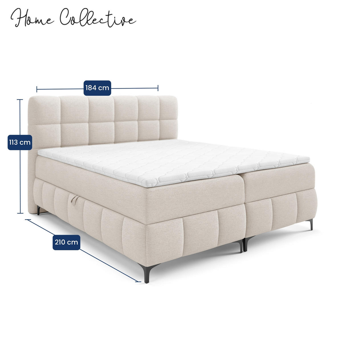 BOXBETT mit Stauraum und Topper 180x200 cm Creme - Creme, Textil (180/200cm) - Home Collective