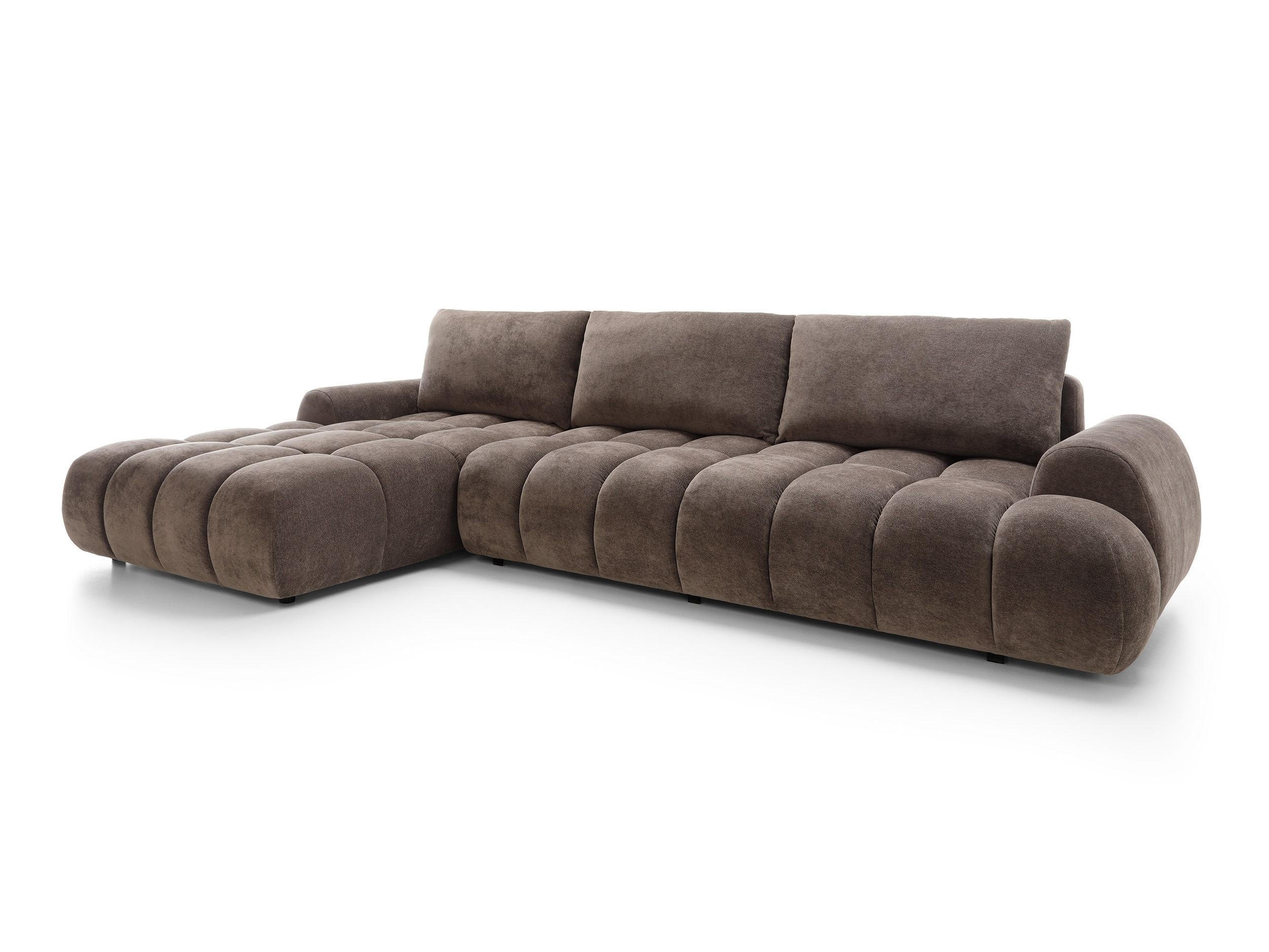 ECKSOFA GARDA Braun Chenille mit Schlaffunktion - Braun, Holz (340/177cm) - MASSENO