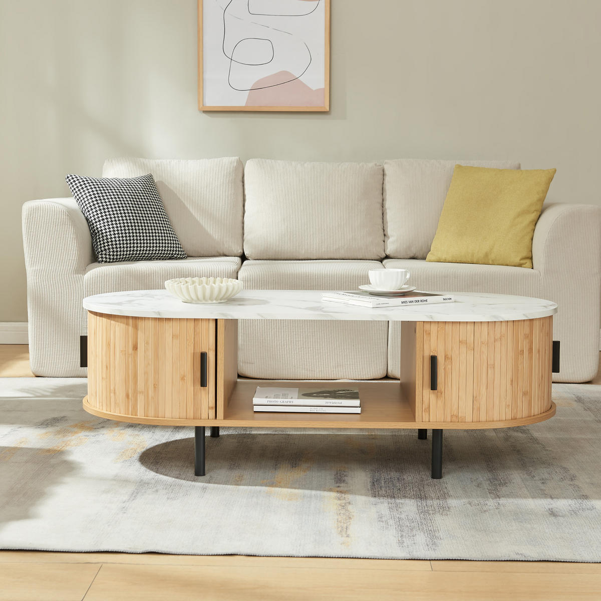 COUCHTISCH Tvedestrand 120/55/40 cm - Weiß/Naturfarben, Holzwerkstoff/Metall (55/120/40cm) - [en.casa]