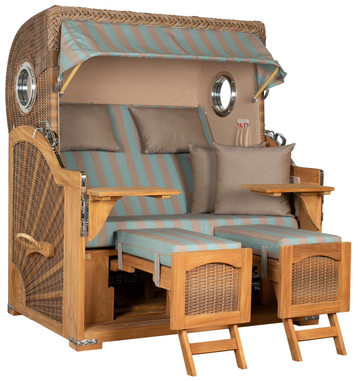 STRANDKORB XXL Düne Grande Teak Banana - Blaugrau/Braun, Metall (142/170/95cm) - Mr. Deko