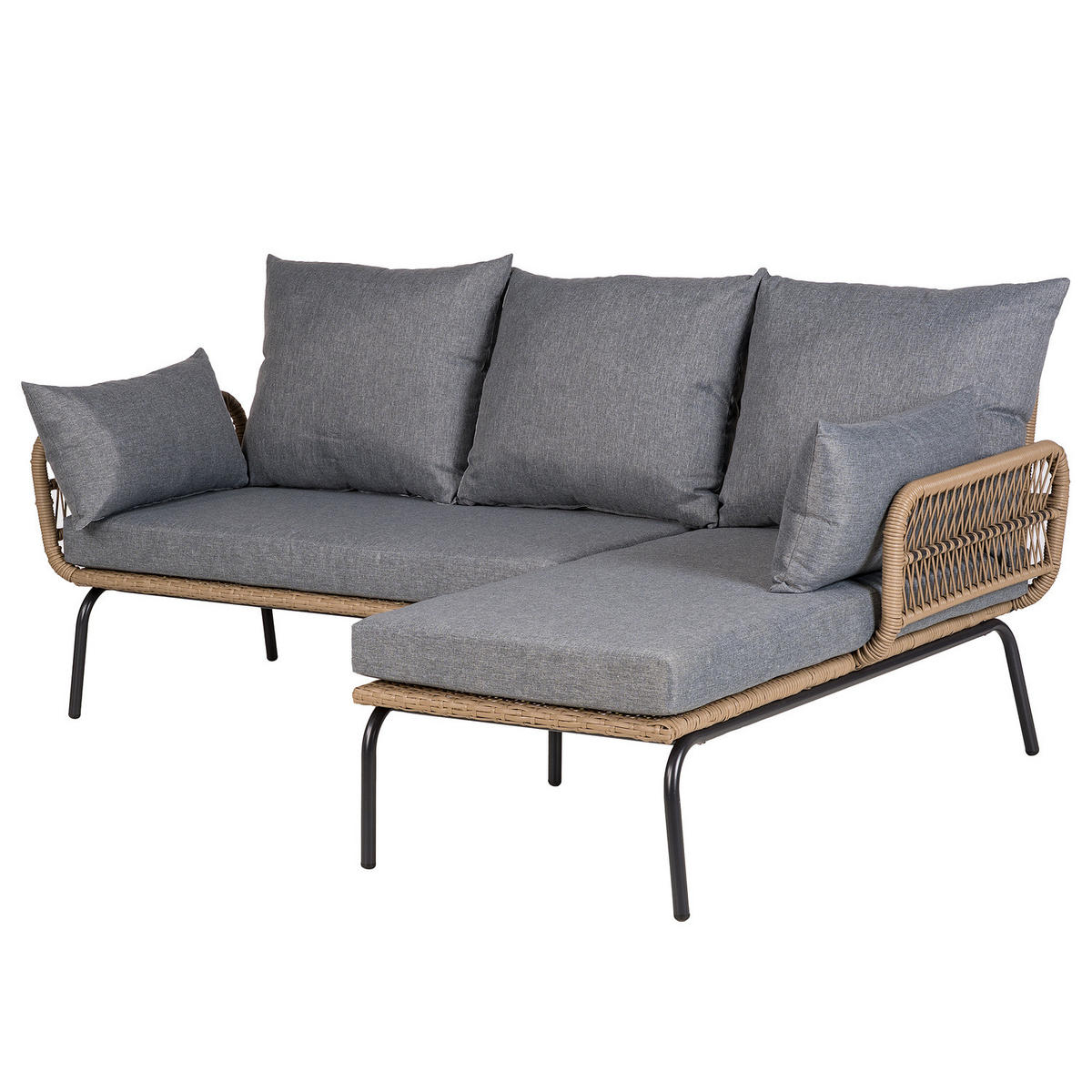LOUNGESET - Polyrattan / Polyester - Beige / Grau - 3-teilig - Schwarz/Grau, Glas/Kunststoff - home24