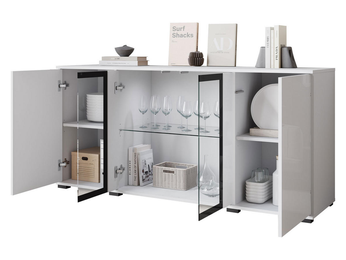 KOMMODE Caro SB 154 4D - Eiche Wotan/Schwarz, Holzwerkstoff/Kunststoff (150/70/40cm) - MIRJAN24