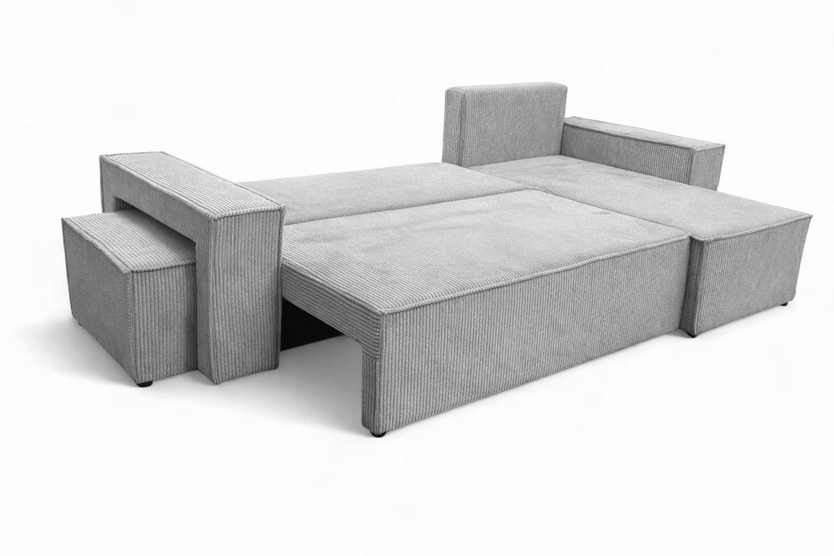 ECKSOFA Mit Schlaffunktion Und Pouf, Cordstoff Poso, Hellgrau, Rechts, Best L Mit Pouf - Hellgrau, Holz (244/145cm) - Kaiser Möbel