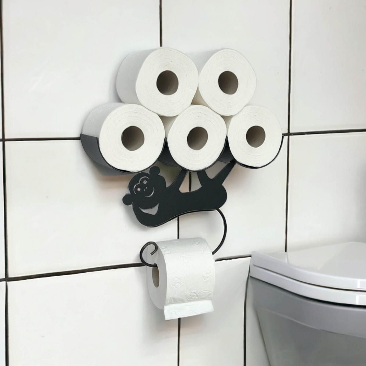 TOILETTENPAPIERHALTER Schwarz Matt Wand Metall Affe - Schwarz, Metall (38/24/10cm) - DanDiBo