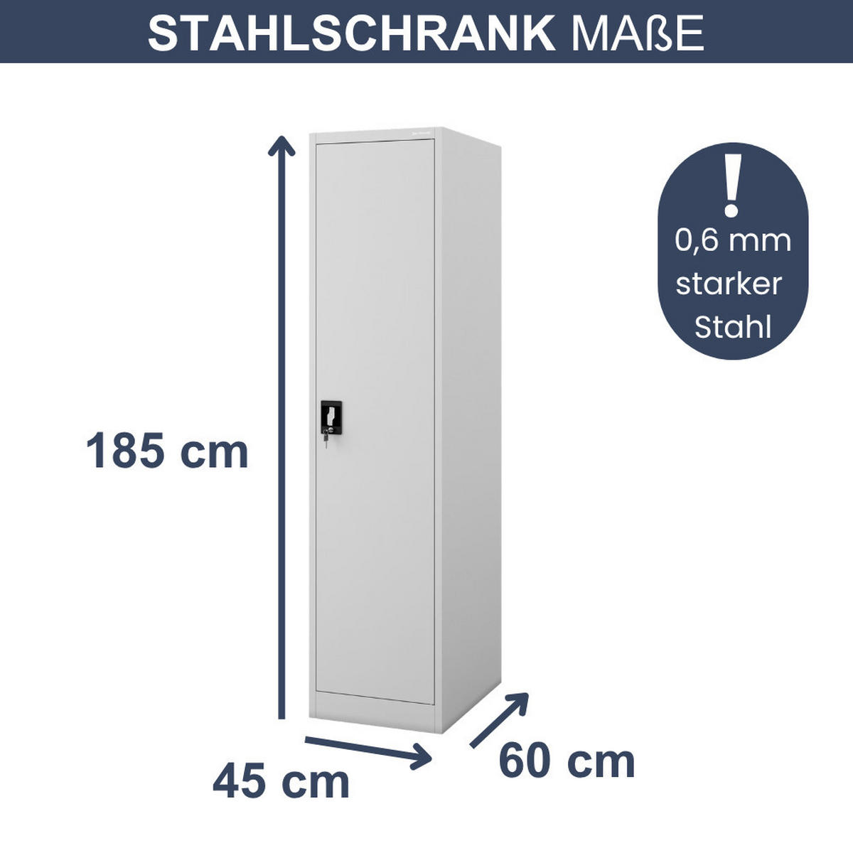 AKTENSCHRANK abschließbar KADO Flügeltüren 185x45x60cm Grau - Grau, Metall (45/185/60cm) - DELUKE