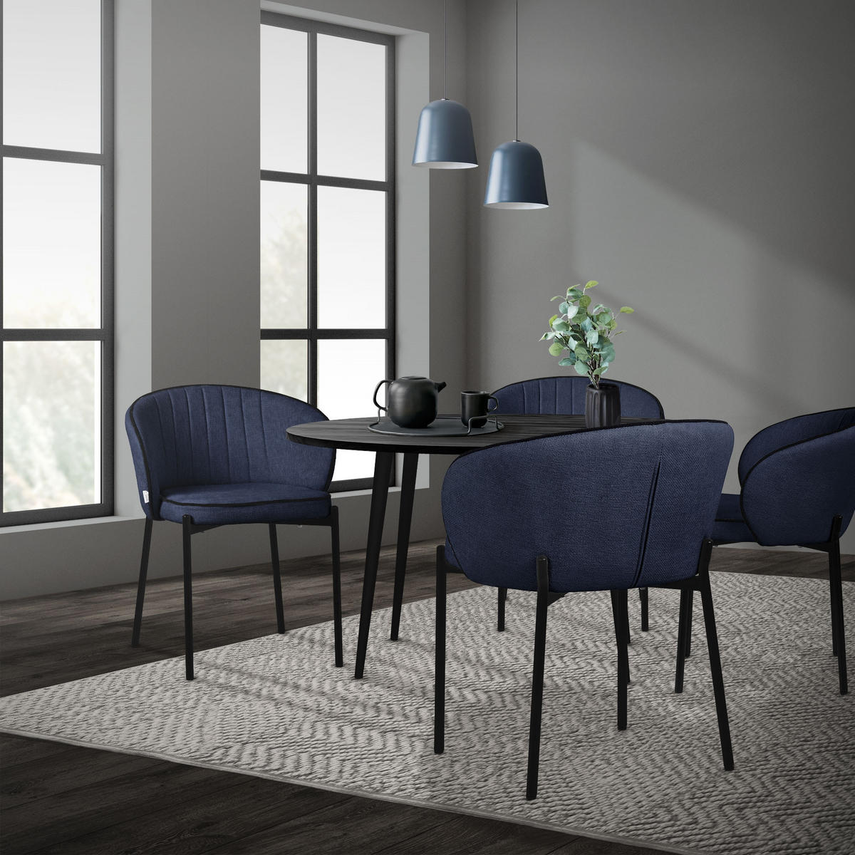 ESSZIMMERSTÜHLE 6er Set Dunkelblau - Schwarz/Dunkelblau, Textil/Metall (60/75/59cm) - ML-DESIGN