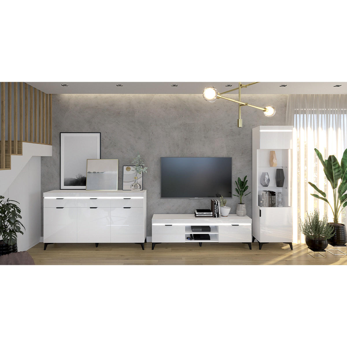 VITRÍNA Ruben Bílá - bílá, kompozitní dřevo (53/195/40cm) - Petits-meubles