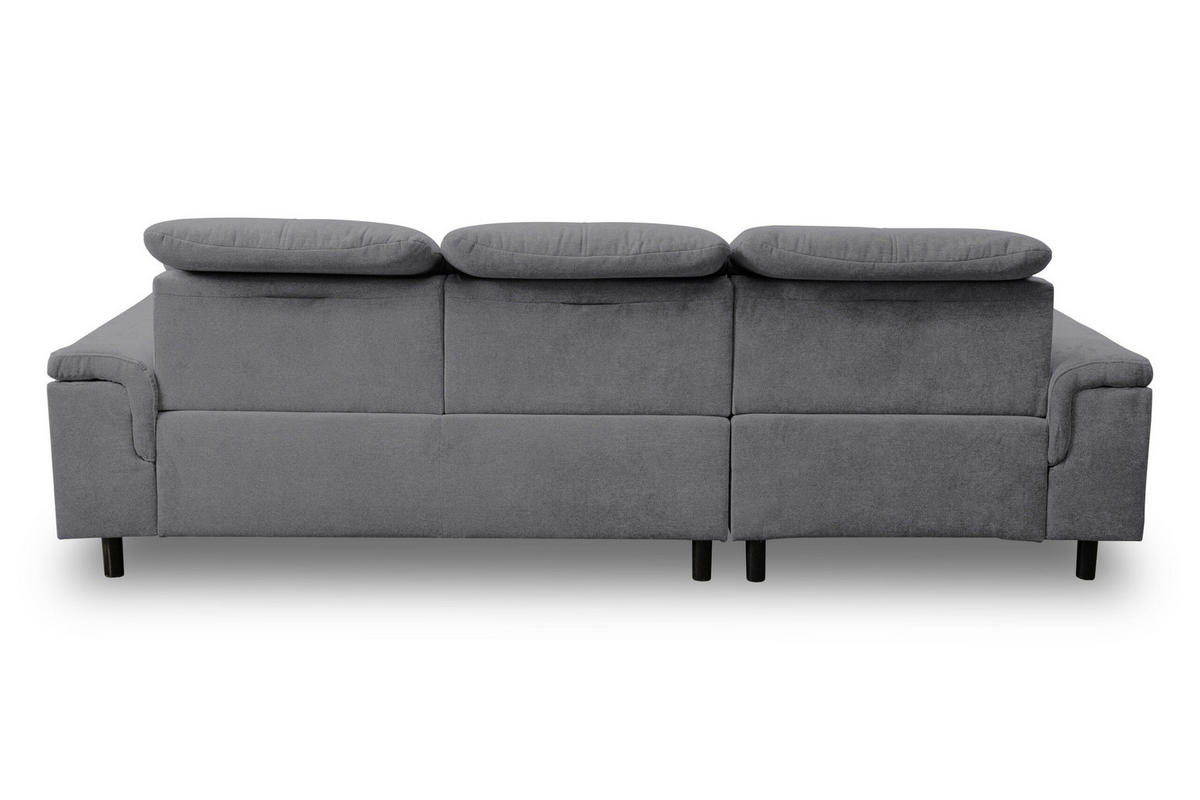 ECKSOFA PANAMA mit Schlaffunktion und Bettkasten, Farbe: Dunkelgrau, Velourstoff, Ottomane Links - Dunkelgrau, Textil (270/180cm) - VENASI MÖBEL