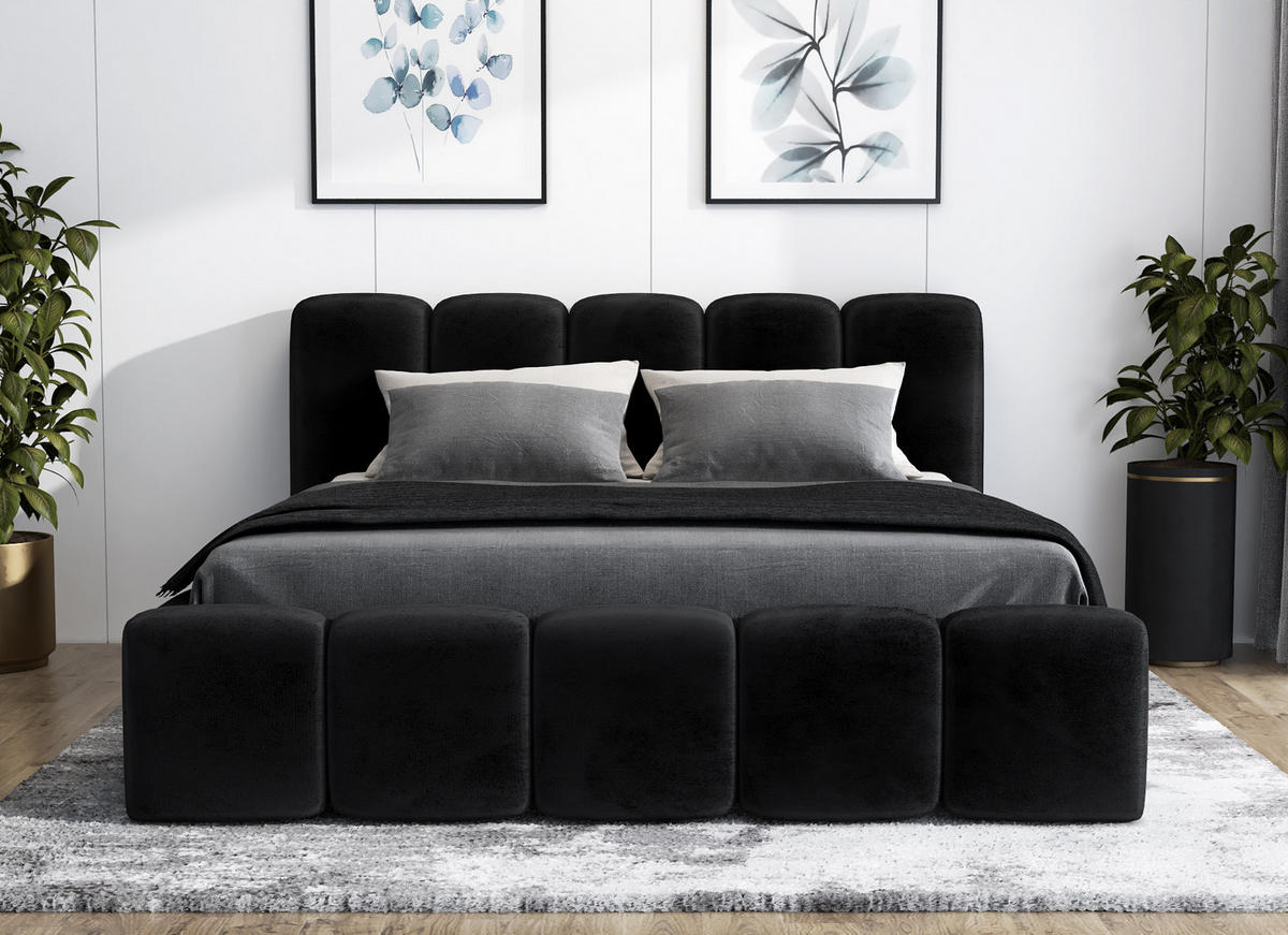 POLSTERBETT SONIC mit Matratze H2 180x200 Schwarz - Schwarz, Textil (180/200cm) - A&J MöbelLand