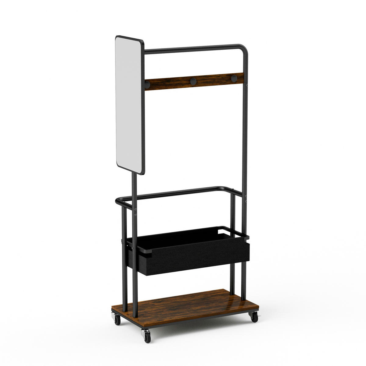 STANDGARDEROBE 70/40/170 cm mit Spiegel, Kleiderstange und Rollen - Schwarz, Holzwerkstoff (70/170/40cm) - BEAOK