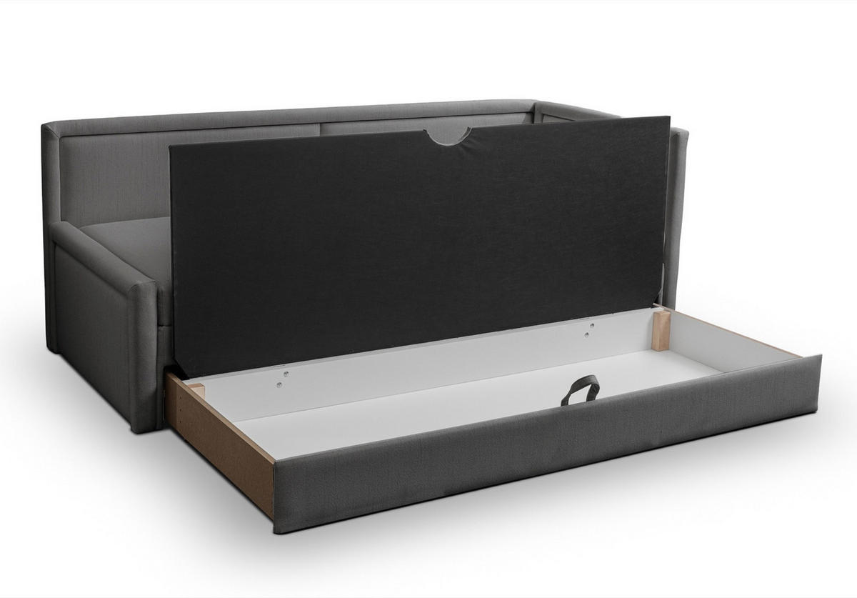 JUGENDBETT Caprili Dunkelbeige mit Bettkasten - Dunkelgrau/Schwarz, Holz/Textil (163/189cm) - Selsey
