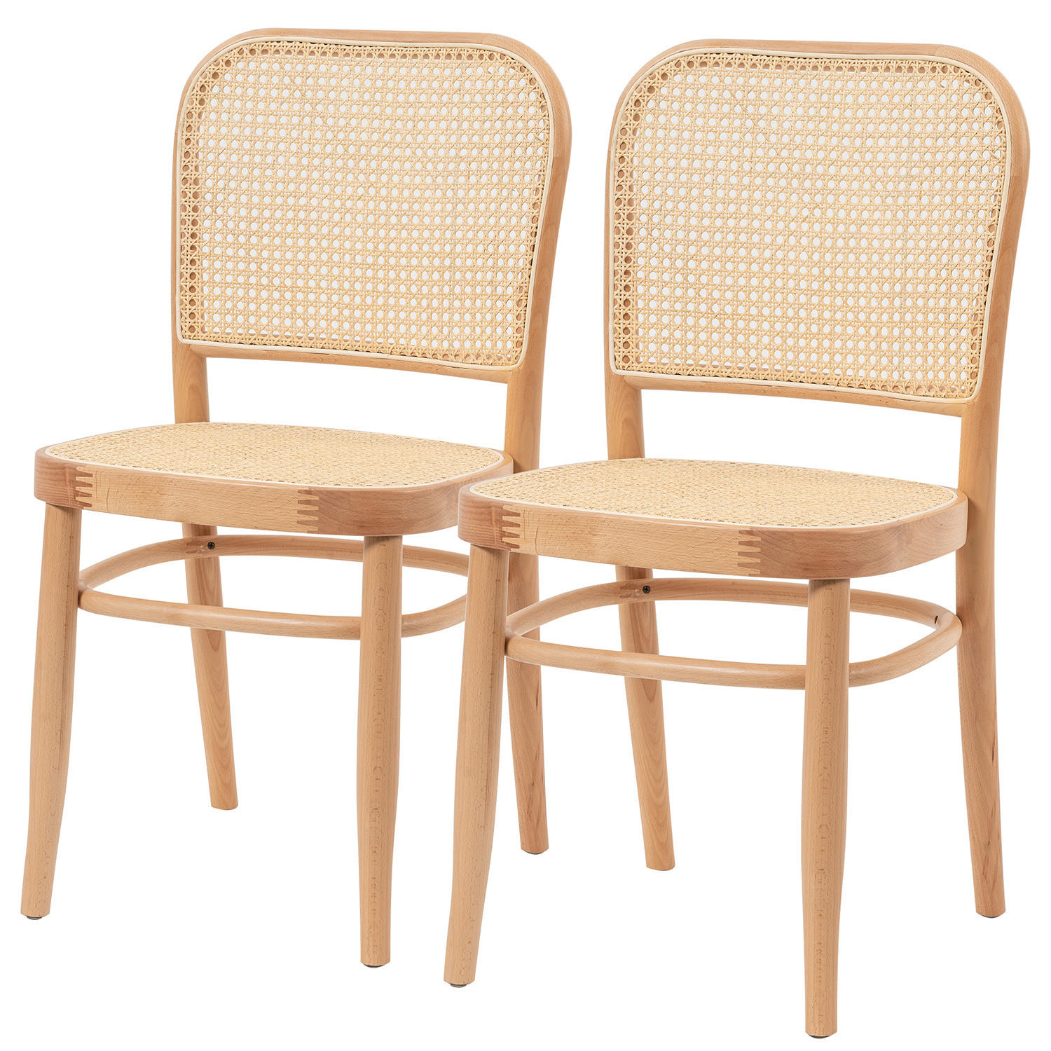 ESSZIMMERSTUHL - Rattan / Buche massiv, 2er-Set - Gelb, Naturmaterialien (46/87/54cm) - home24