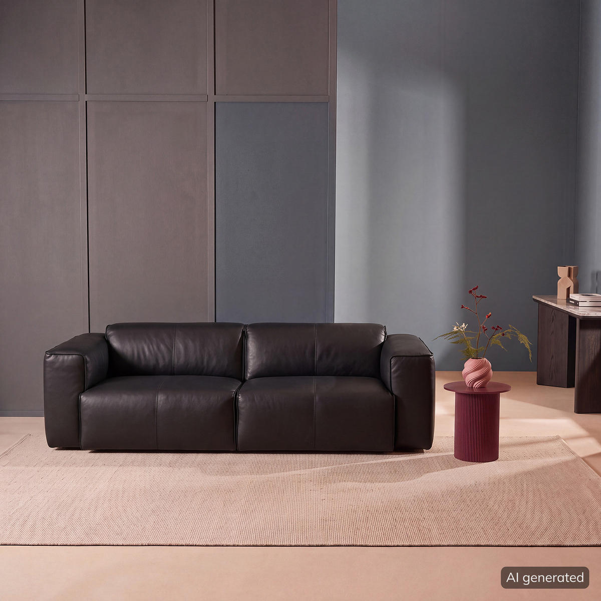 3-SITZER SOFA - Schwarz, Leder/Kunststoff (251/71/102cm) - home24