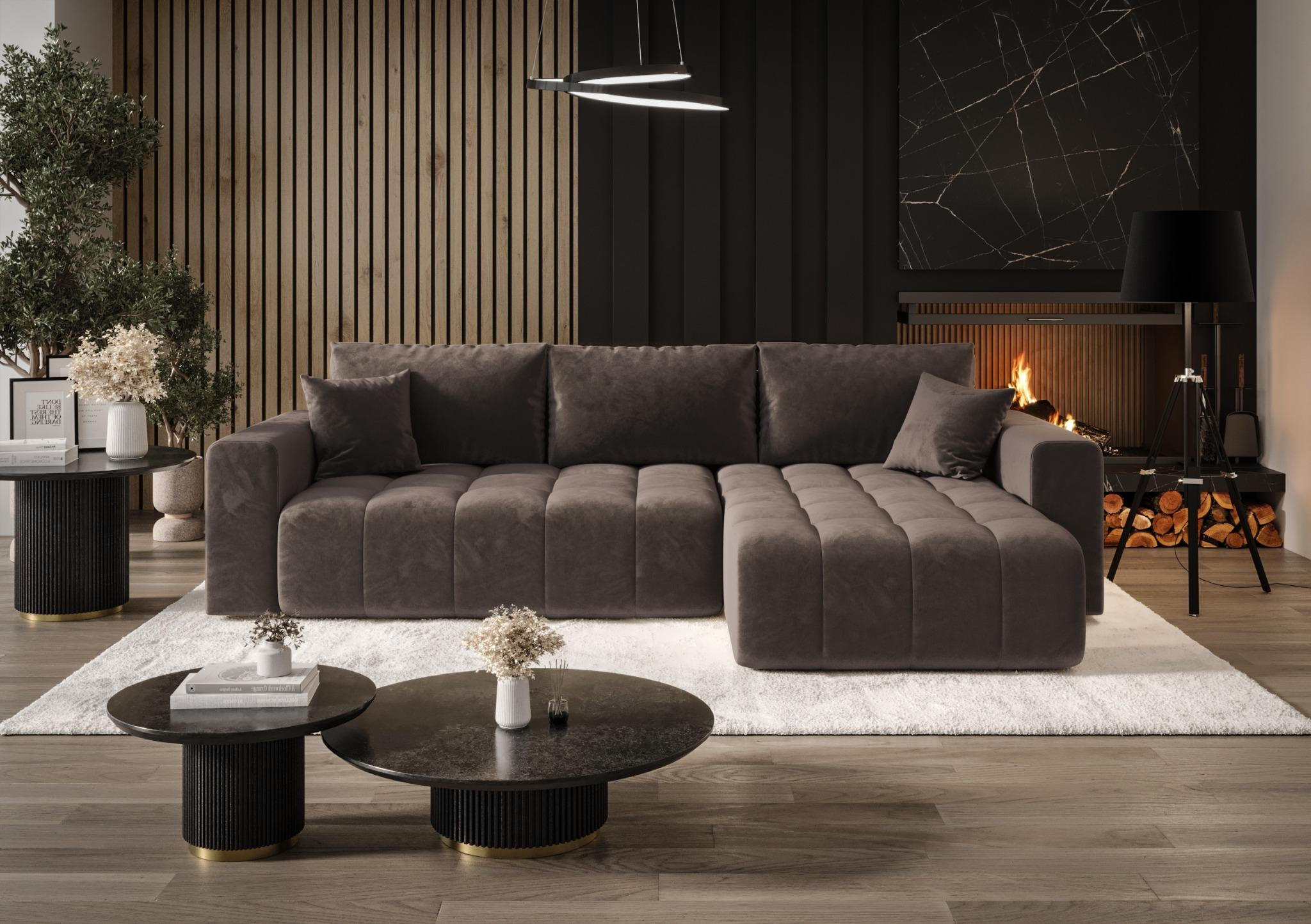 ECKSOFA mit Schlaffunktion MILO R Monolith 15 Rechts - Braun, Textil (280/175cm) - Bedante