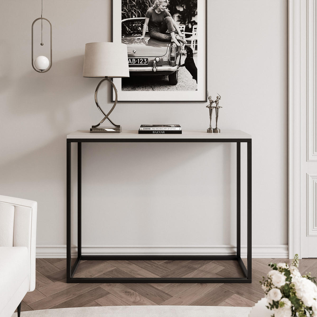 KONSOLENTISCH IRMA in 80/30/80 cm, Schwarz / Kaschmir - Kaschmir/Schwarz, Holzwerkstoff/Metall (30/80/80cm) - Idohome