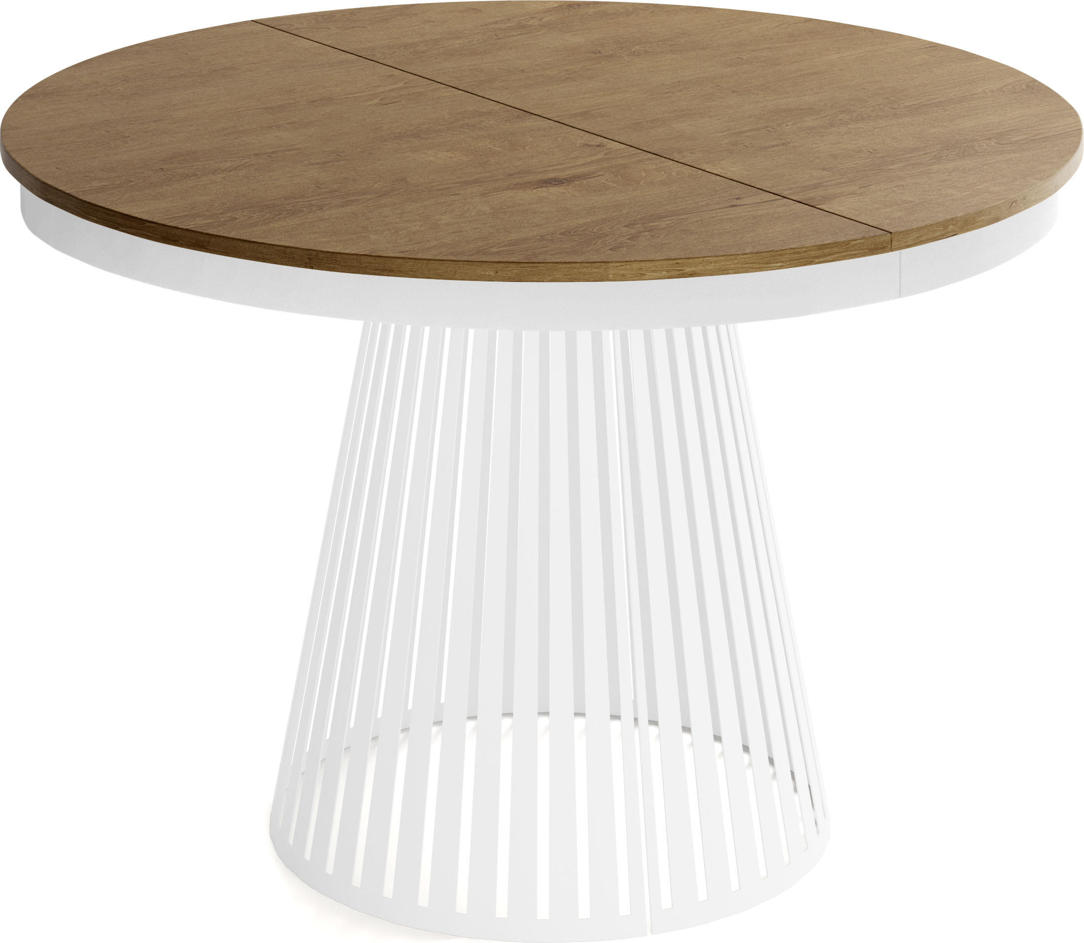 ESSTISCH Naro rund ausziehbar mit Weißem Lamellen-Metallgestell, Braun 120-200/120/76 cm - Alteiche/Weiß, Holzwerkstoff/Metall (120/120/76cm) - WFL GROUP