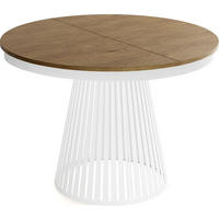 ESSTISCH Naro rund ausziehbar mit Weißem Lamellen-Metallgestell, Braun 120-200/120/76 cm - Alteiche/Weiß, Holzwerkstoff/Metall (120/120/76cm) - WFL GROUP
