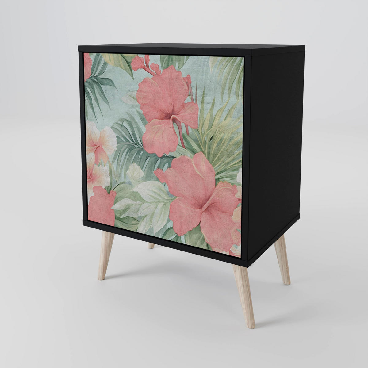 SIDEBOARD HAWAIIAN SPIRIT, Schwarz, 57,5x42x57,5 cm, Ohne Füße - Multicolor/Schwarz, Holzwerkstoff (57.5/57.5/42cm) - SpaceRebels