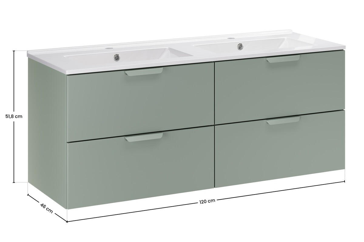 WASCHTISCHKOMBI 120 cm 3 Teile - Aster Green A BM412 in Grün Matt - Weiß Hochglanz/Grün, Holz/Keramik (120/51.8/46cm)