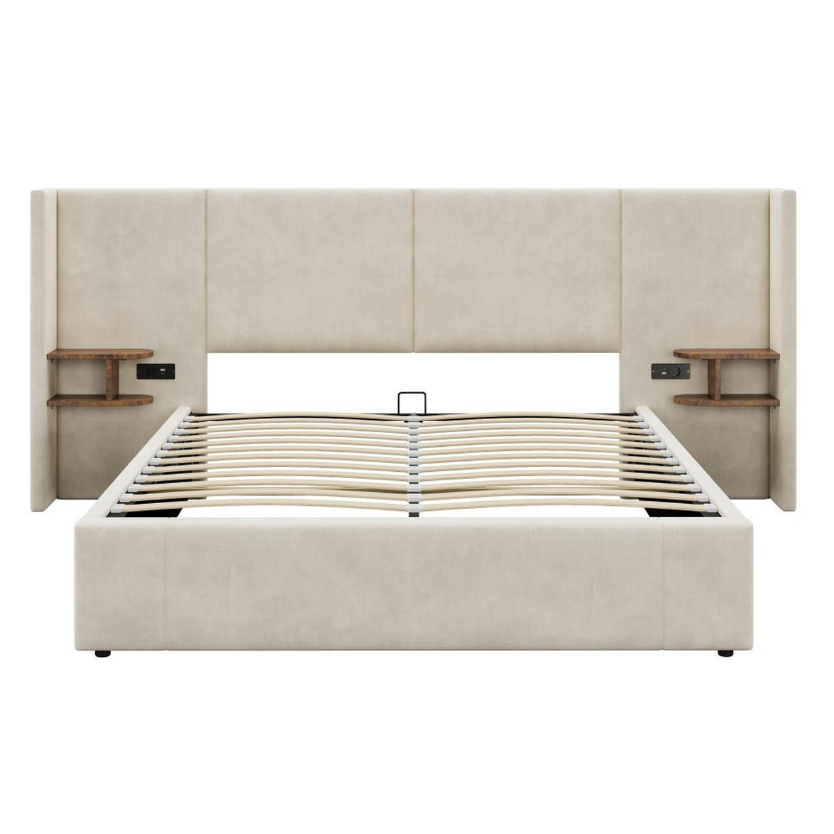 POLSTERBETT 160 x 200 cm in Beige Samt mit USB-Anschluss - Beige, Holz/Textil (160/200cm) - KOMHTOM