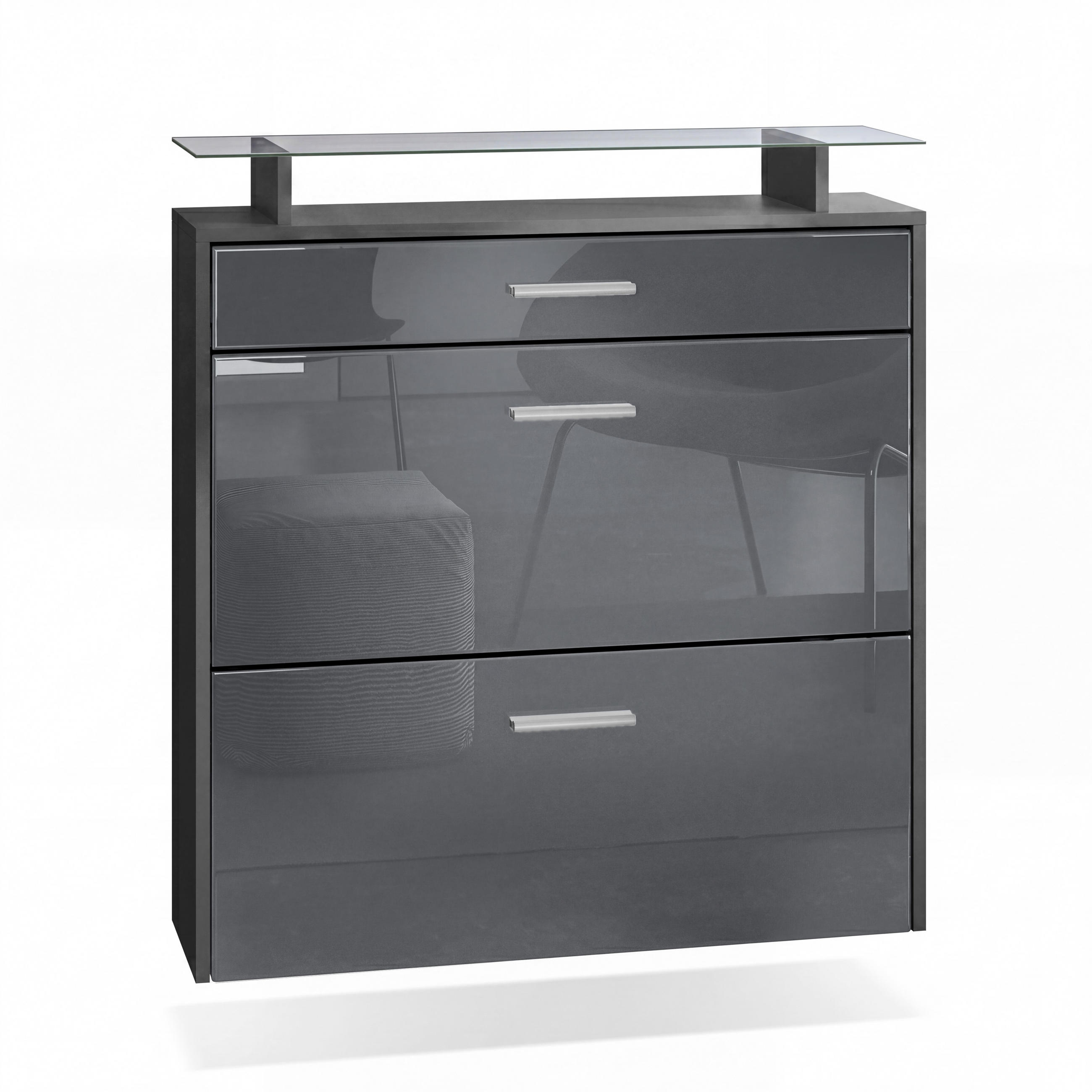 SCHUHSCHRANK Malea Fronten in Grau Hochglanz - Grau, Holzwerkstoff (89/96/23cm) - Vladon