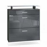 SCHUHSCHRANK Malea Fronten in Grau Hochglanz - Grau, Holzwerkstoff (89/96/23cm) - Vladon