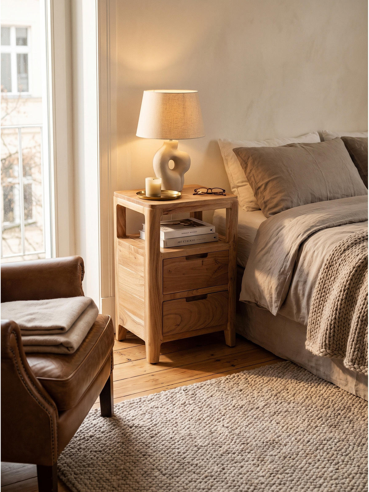 NACHTKONSOLE NALON, Akazie Massivholz, 40 x 30 x 60 cm - Braun/Akaziefarben, Akazienholz/Holz (40/60/30cm) - KADIMA DESIGN