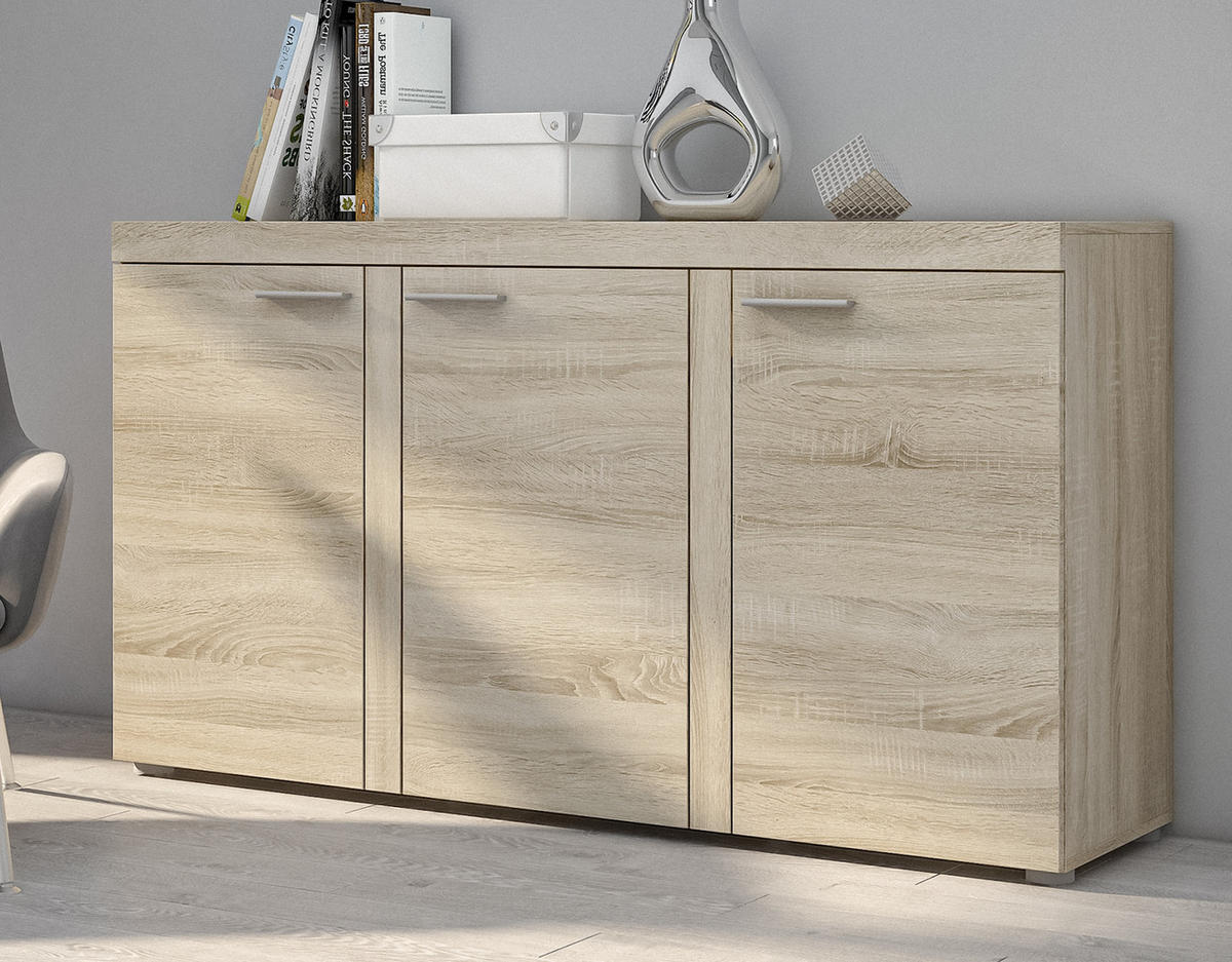 SIDEBOARD Spacoro 3D Eiche Sonoma 148,8/82/40,3 cm – Wohnzimmer Kommode Modern - Beige, Holzwerkstoff/Kunststoff (149/82/40cm) - AX Living