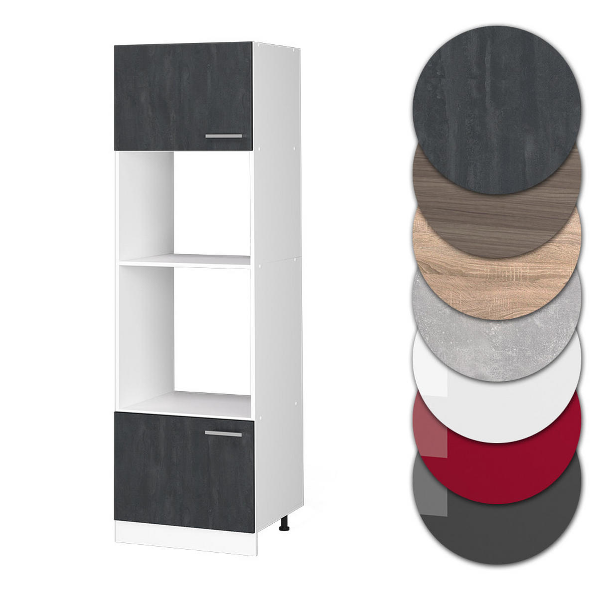 MIKROWELLENSCHRANK R-Line Schwarz Beton 60 cm ohne Arbeitsplatte - Schwarz/Weiß, Holzwerkstoff (60/206.8/57.2cm) - Vicco