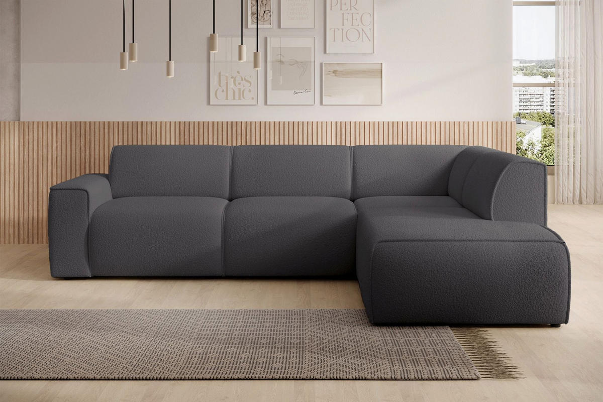 ECKSOFA Bouvi Dunkelgrau rechts - Dunkelgrau/Schwarz, Kunststoff/Textil (220/292cm) - Selsey