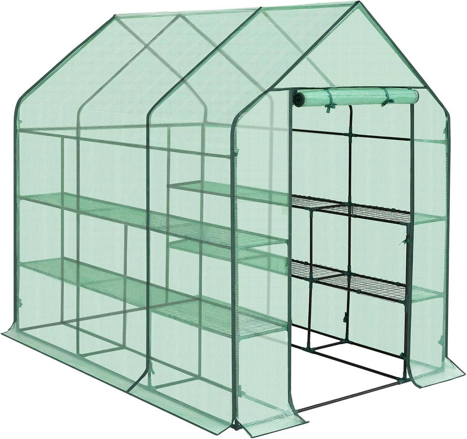 FOLIENGEWÄCHSHAUS, für Frühbeet Gemüse Blumen, 143 x 195 x 215 cm - Grün, Textil/Metall (143/195/215cm) - Woltu