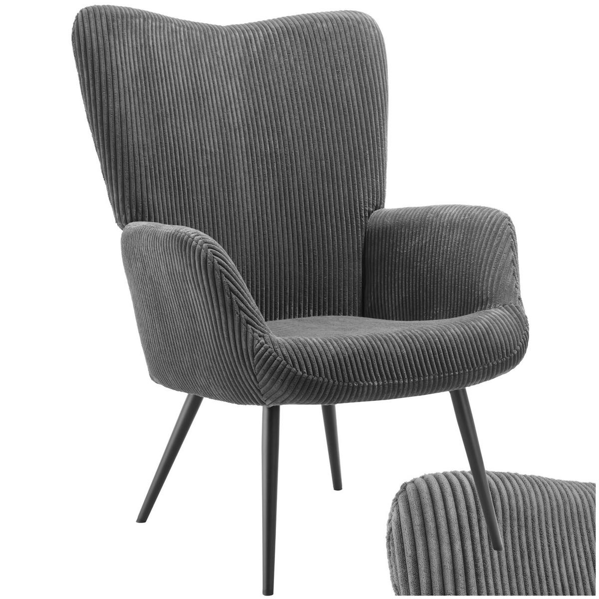 SESSEL Hygge,72 x 76 x 100,5 cm,Breitcord anthrazit/schwarz - Anthrazit/Schwarz, Kunststoff (72/100.5/76cm) - tectake