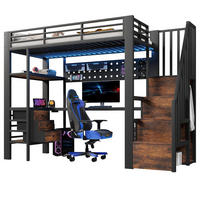 HOCHBETT 90/200 cm aus Metall und MDF mit Schreibtisch, Stauraum und LED Schwarz - Schwarz, Holzwerkstoff (90/200cm) - Modenvie