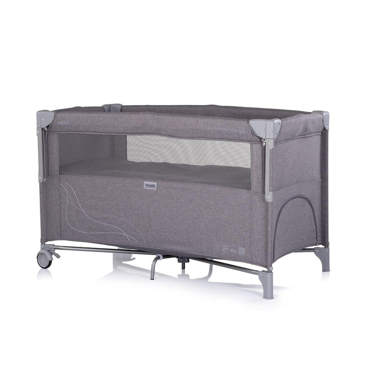 BABYREISEBETT Relax Leinen schwarz grau 2 Ebenen, Räder, als Beistellbett nutzbar, faltbar, Tragetasche - Schwarz, Metall (60/120cm) - Chipolino