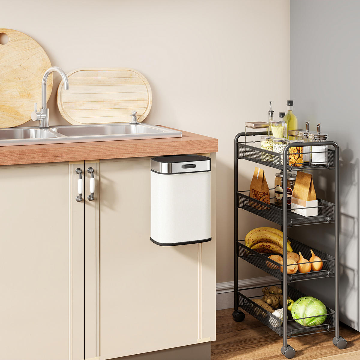 MÜLLEIMER Hängend 5 L Treteimer mit Druck-Öffnen Feststelldeckel Abfalleimer - Schwarz, Metall (19.5/30/21.5cm) - HOMCOM