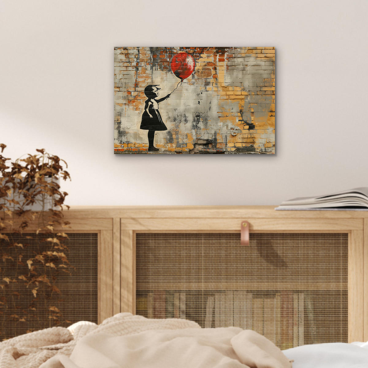 KOVOVÝ OBRAZ Graffiti - Banksy - Dievča - Street art 30x20 cm - piesková, kov (30/20cm) - MuchoWow